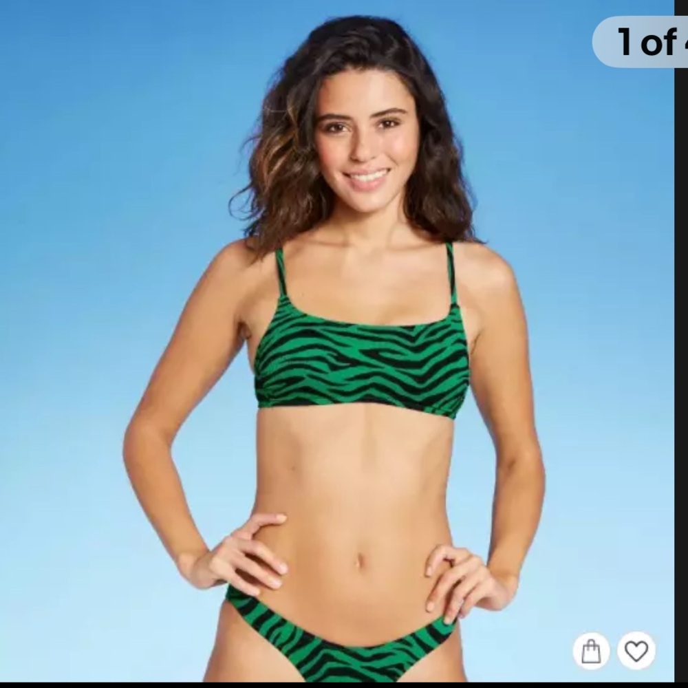 Xhilaration™ Emerald Zebra Print Green Black Juniors Ribbed 2 piece Bikini Large